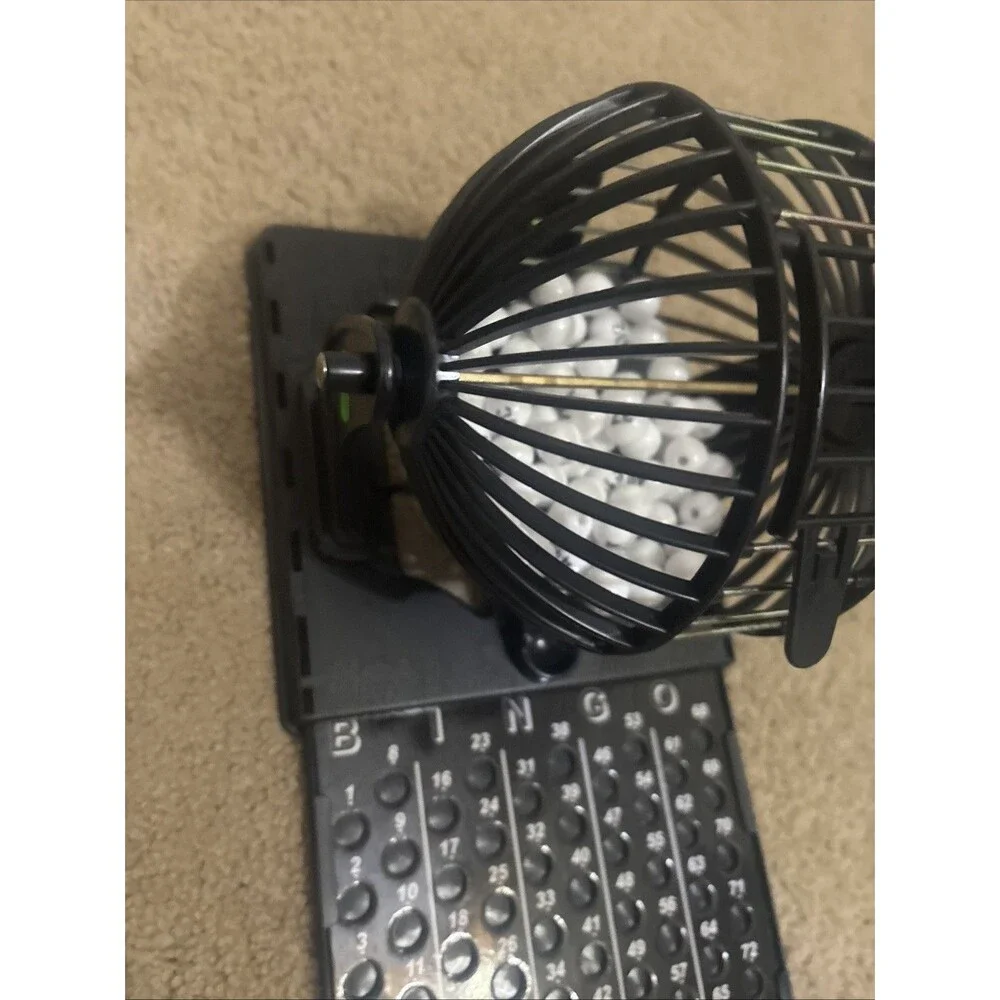 Black Metal Bingo Ball Roller Tumbler Hopper w 1/2-inch Numbered Balls 5x4” Cage